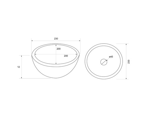 Dessin d'un lavabo avec des cotes