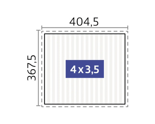 Grundriss mit den Maßen 404,5 mal 367,5 und einer Innenfläche von 4 mal 3,5