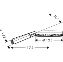 Technische Zeichnung eines Duschkopfes mit Maßangaben