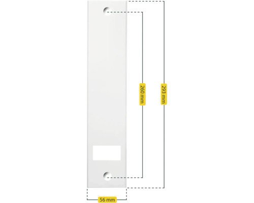 Dimensions du rail de montage : 293 millimètres de haut et 56 millimètres de large.