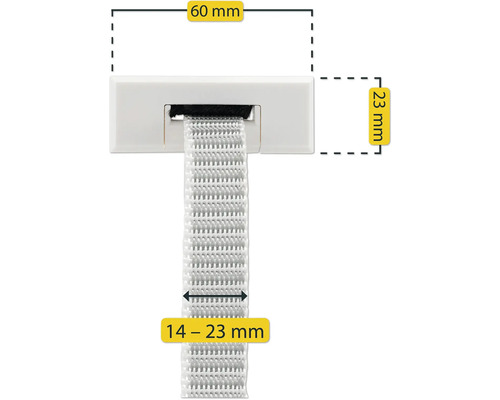 Bande d'étanchéité avec des dimensions de 60 mm x 23 mm et une largeur de 14 à 23 mm