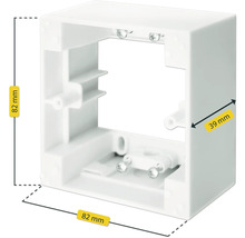 Elektrische Unterputzdose mit den Massen 82 x 82 x 39 Millimeter.