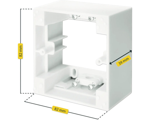 Elektrische Unterputzdose mit den Massen 82 x 82 x 39 Millimeter.