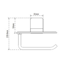Technische Zeichnung eines Toilettenpapierhalters mit Maßangaben.