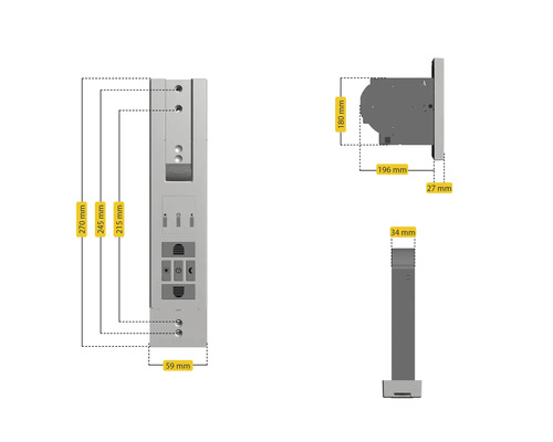 Schéma technique d'un coffre de volet roulant avec indication des dimensions.