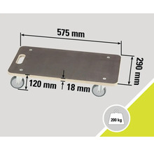Chariot à roulettes pour meubles, dimensions 575 mm de long, 290 mm de large et 120 mm de haut, capacité de charge 200 kg