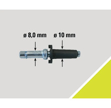 Image du produit avec des indications de taille de 8 millimètres et 10 millimètres de diamètre.