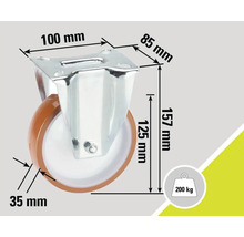 Image de roulette avec dimensions, capacité de charge jusqu'à 200 kg