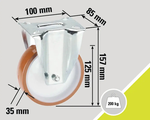 Image de roulette avec dimensions, capacité de charge jusqu'à 200 kg