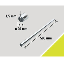 Tube en aluminium avec des dimensions de 500 mm de long, 20 mm de diamètre et 1,5 mm d'épaisseur de paroi