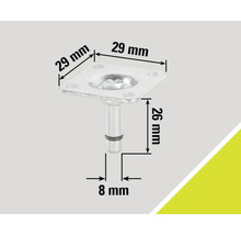 Gros plan d'un insert de roulette de meuble avec indications de taille