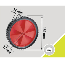Rad mit den Maßen 150 Millimeter Höhe und 12 Millimeter Breite