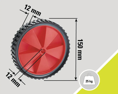 Rad mit den Maßen 150 Millimeter Höhe und 12 Millimeter Breite