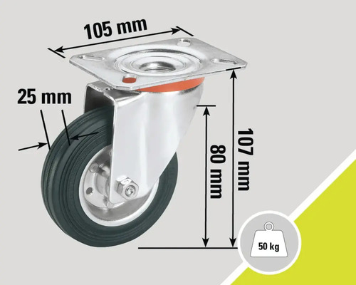 Lenkrolle mit den Maßen 105 mm x 107 mm und einer Traglast von 50 kg