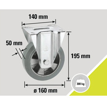 Lenkrolle mit Feststeller, 160 Millimeter Durchmesser, Tragkraft 300 Kilogramm