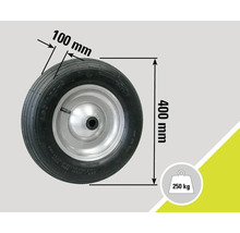 Schubkarrenrad mit den Maßen 400 mm x 100 mm und einer Traglast von 250 kg