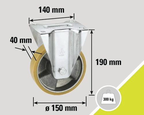 Roue pivotante avec des dimensions de 140 mm x 150 mm x 190 mm et une capacité de charge de 300 kg
