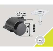 Roulette pour meubles avec frein, diamètre de roue de 35 mm et capacité de charge de 70 kg