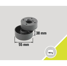 Pied de meuble avec des dimensions de 55 mm et 38 mm, capacité de charge jusqu'à 100 kg