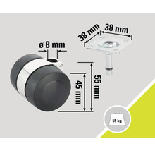 Dimensions d'une roulette de meuble avec plaque de fixation