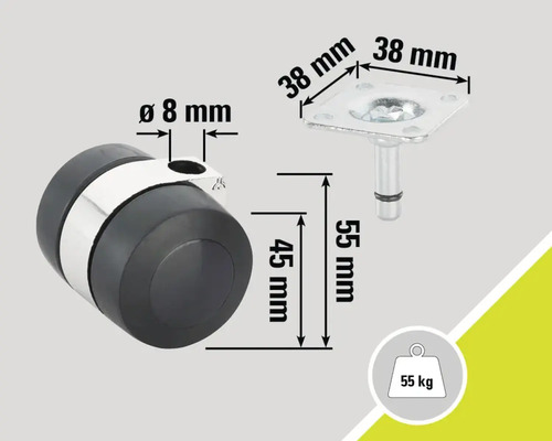 Dimensions d'une roulette de meuble avec plaque de fixation