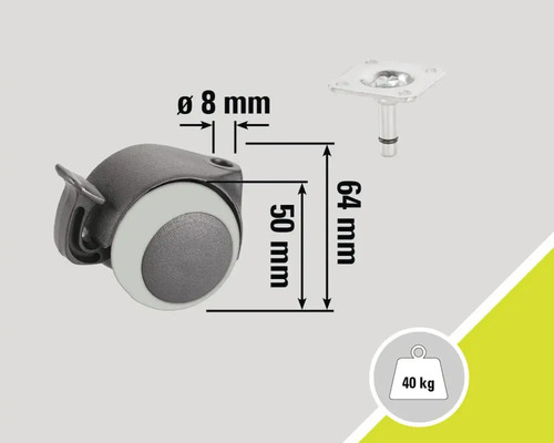 Roue de meuble avec frein de blocage et informations sur les dimensions et la capacité de charge
