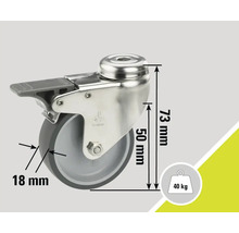 Roue pivotante avec frein, diamètre 50 mm, capacité de charge 40 kg