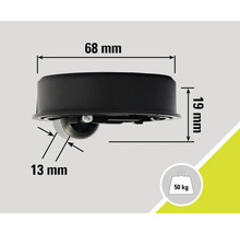Image avec indication des dimensions d'un rouleau de transport, capacité de charge 50 kilogrammes