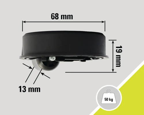 Image avec indication des dimensions d'un rouleau de transport, capacité de charge 50 kilogrammes