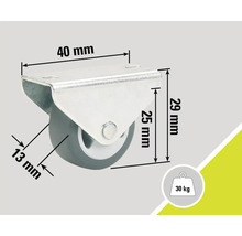 Rolle mit einer Tragkraft von 30 Kilogramm und den Maßen 40 x 29 Millimeter.