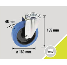Roue pivotante d'un diamètre de 160 mm, d'une largeur de roue de 48 mm et d'une capacité de charge de 300 kg