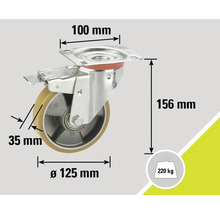 Lenkrolle mit Feststeller, Raddurchmesser 125 mm, Tragkraft 220 kg