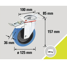 Lenkrolle mit Feststeller und Maßangaben
