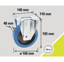 Roue avec indications de dimensions et une capacité de charge de 300 kilogrammes