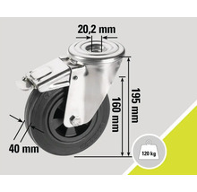 Roue pivotante avec frein, diamètre 125 mm, capacité de charge 120 kg