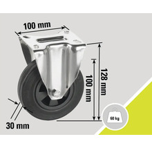 Roue pivotante mesurant 100 mm sur 100 mm avec une capacité de charge de 60 kg