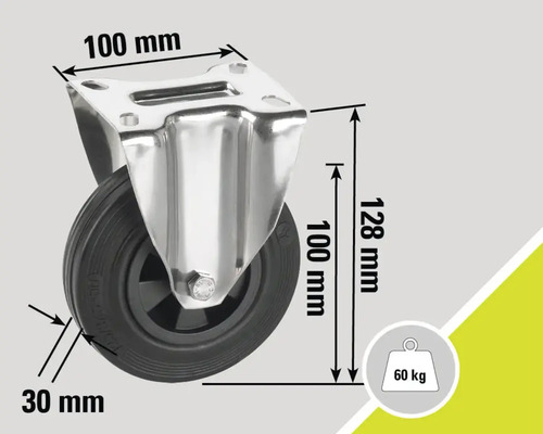 Roue pivotante mesurant 100 mm sur 100 mm avec une capacité de charge de 60 kg