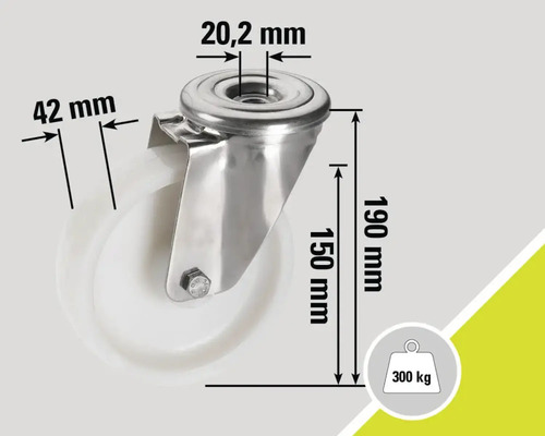 Support à roulettes avec une capacité de charge de 300 kilogrammes et différentes dimensions.