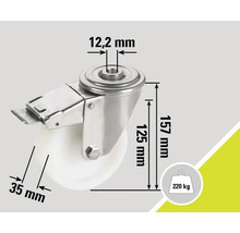 Roue pivotante avec blocage et indications de taille