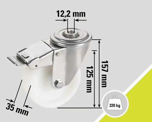 Roue pivotante avec blocage et indications de taille