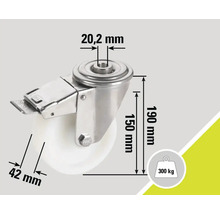Roue avec frein et indications de dimensions