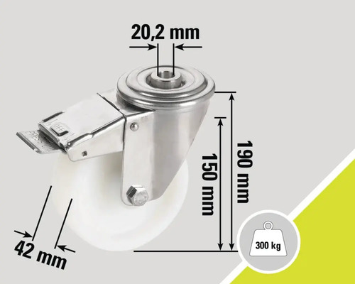 Roue avec frein et indications de dimensions