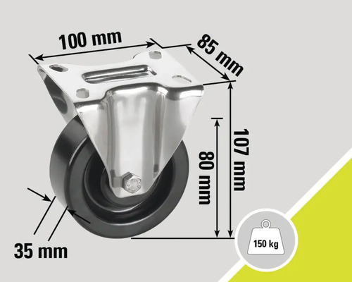 Support de roulette avec dimensions et capacité de charge de 150 kilogrammes