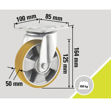 Lenkrolle mit Feststeller, Abmessungen und Belastbarkeit 450 kg