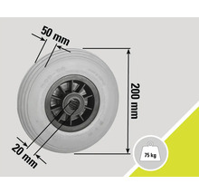 Roue avec dimensions 200 mm x 50 mm et une capacité de charge de 75 kg