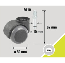 Stuhlrolle mit Stift, Durchmesser 50 Millimeter, Belastbarkeit 40 Kilogramm