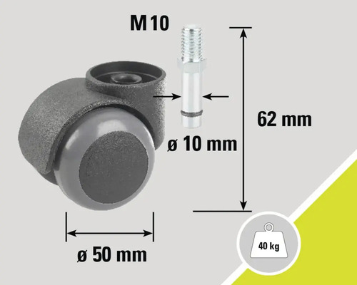 Stuhlrolle mit Stift, Durchmesser 50 Millimeter, Belastbarkeit 40 Kilogramm