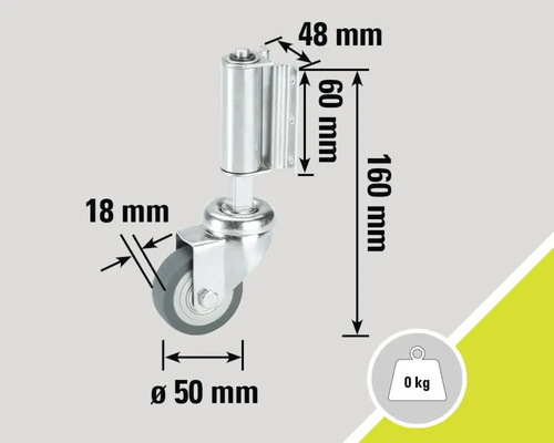 Roue de meuble avec des dimensions de 50 millimètres de diamètre, 18 millimètres de largeur et une capacité de charge de 0 kilogramme