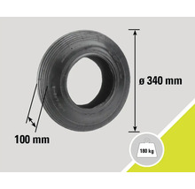 Roue avec des dimensions de 340 millimètres de diamètre, 100 millimètres de largeur de pneu et une capacité de charge de 180 kilogrammes