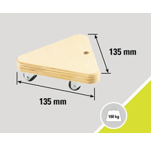 Roulette triangulaire en bois pour meubles avec une capacité de charge maximale de 100 kilogrammes et une longueur d'arête de 135 millimètres